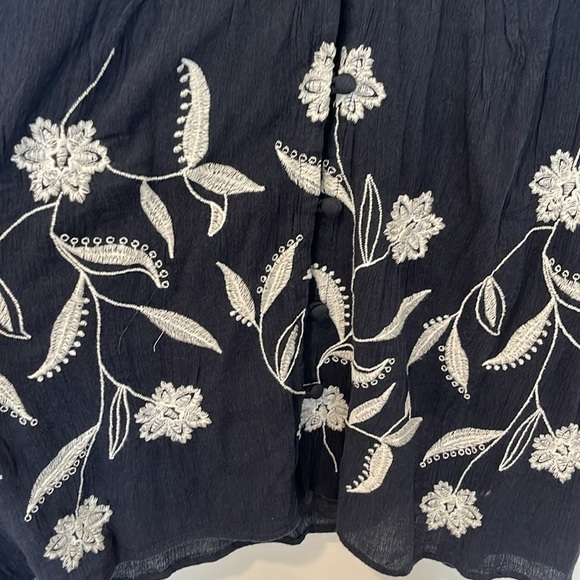 J Jill Embroidered Boho Peasant Floral Button Down Blouse Size Large Petite - Picture 4 of 7